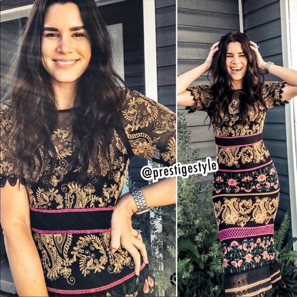 jacquin embroidered midi dress